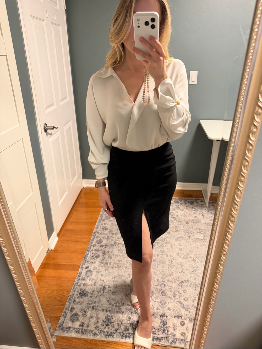 OAK + FORT Black High-Waist Pencil Skirt with Front Slit
